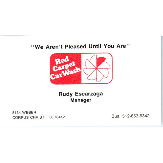 Red Carpet Car Wash Rudy Escarzaga Corpus Christi Vintage Business Card SD8-B19