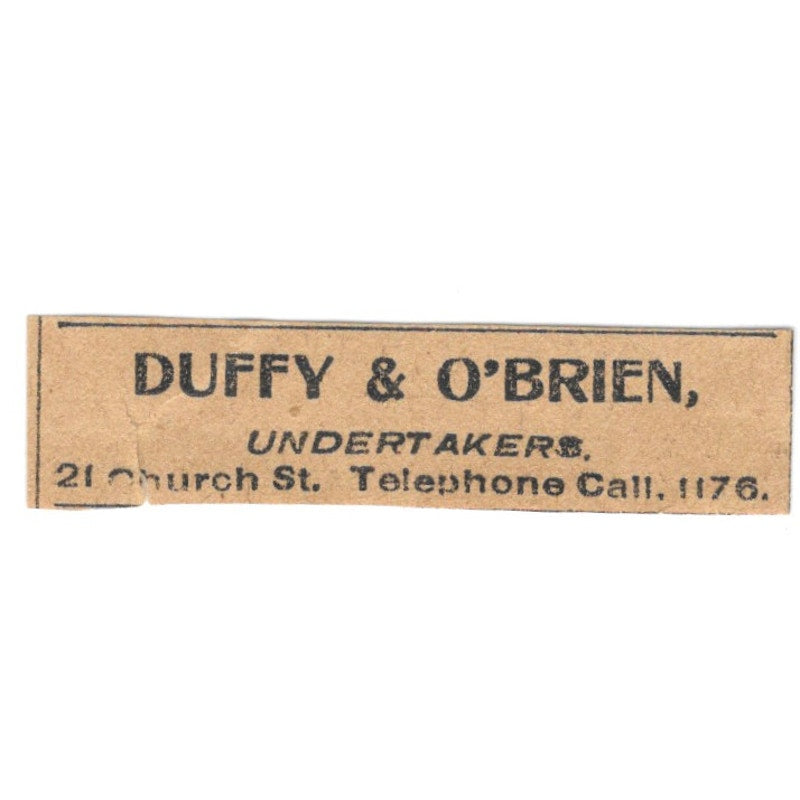 Duffy & O'Brien Undertakers Church Street Hartford 1901 Newspaper Ad AD8-HS8