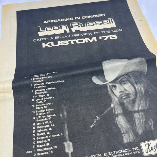 Leon Russell Kustom 75 Concert Tour Dates 11x14.5" 1974 Ad V14-2