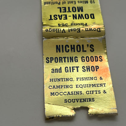 Down-East Motel Yarmouth ME Nichol's Sporting Goods Vintage Matchbook TB8-MB2-1