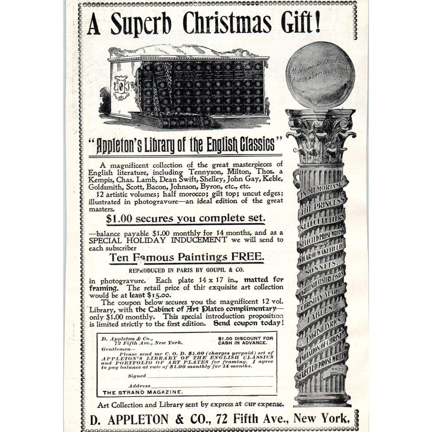 D. Appleton's Library English Classics Christmas Gift 1897 Victorian Ad AE9-TS2