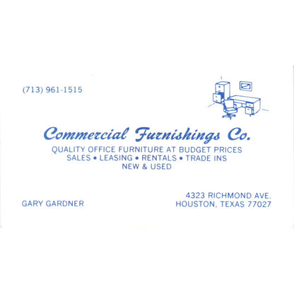 Commercial Furnishings Co Gary Gardner Houston Vintage Business Card SD8-B20