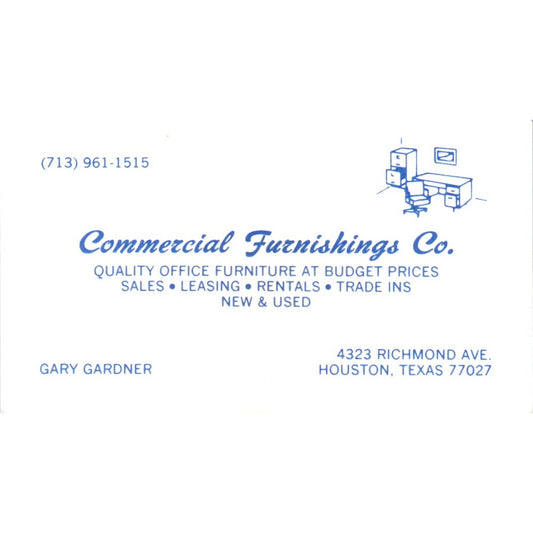 Commercial Furnishings Co Gary Gardner Houston Vintage Business Card SD8-B20