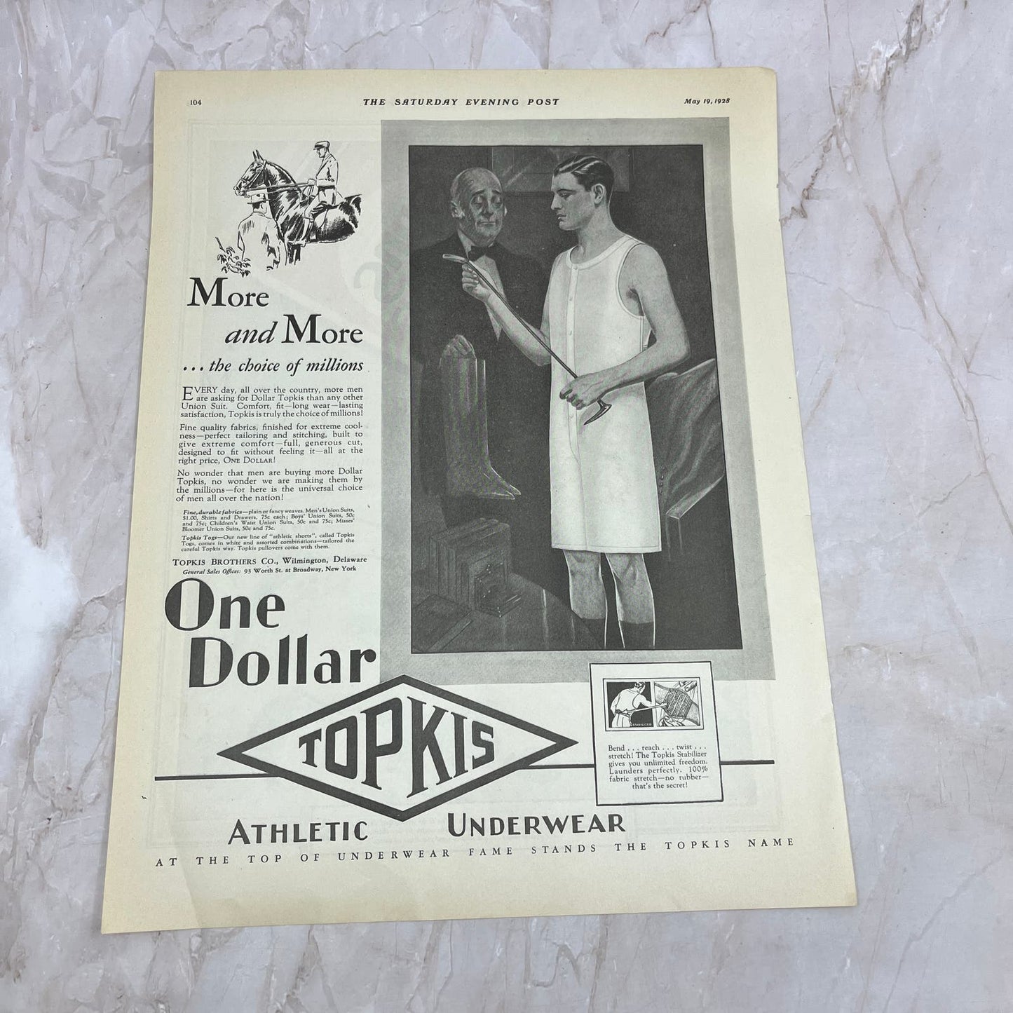 One Dollar Topkis Athletic Underwear 1928 Original Magazine Advertisement FL6-8