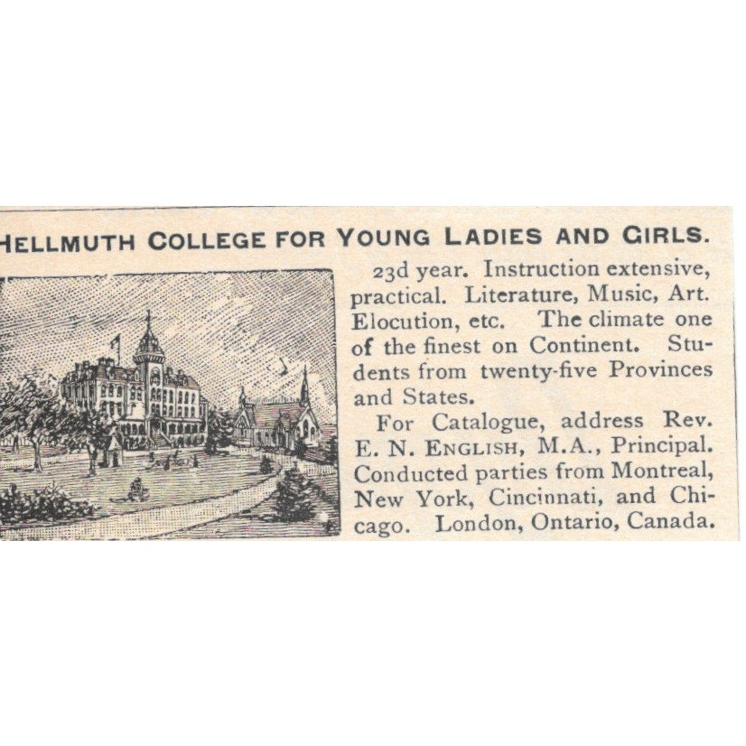 Hellmuth College for Young Ladies E.N. English London Ontario 1892 Ad AB6-S2