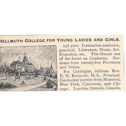 Hellmuth College for Young Ladies E.N. English London Ontario 1892 Ad AK6-S2