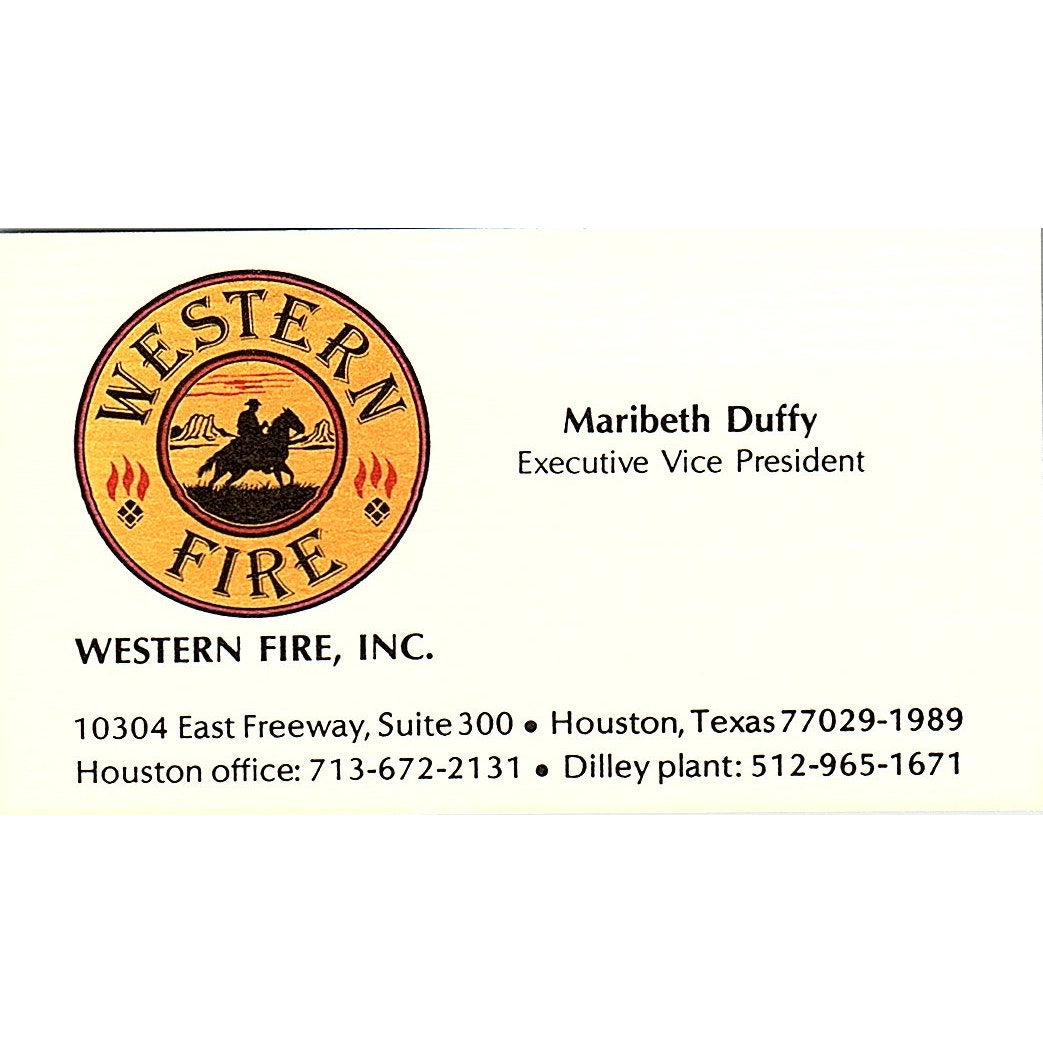 Western Fire Inc Maribeth Duffy Houston TX Vintage Business Card SB4-B5