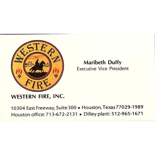Western Fire Inc Maribeth Duffy Houston TX Vintage Business Card SB4-B5