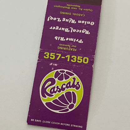 Rascals Restaurant Ogden Ave Naperville Vintage Matchbook Cover MM5-9