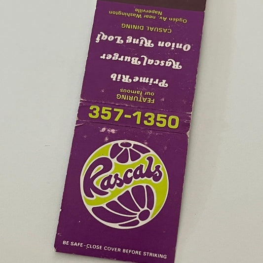 Rascals Restaurant Ogden Ave Naperville Vintage Matchbook Cover MM5-9