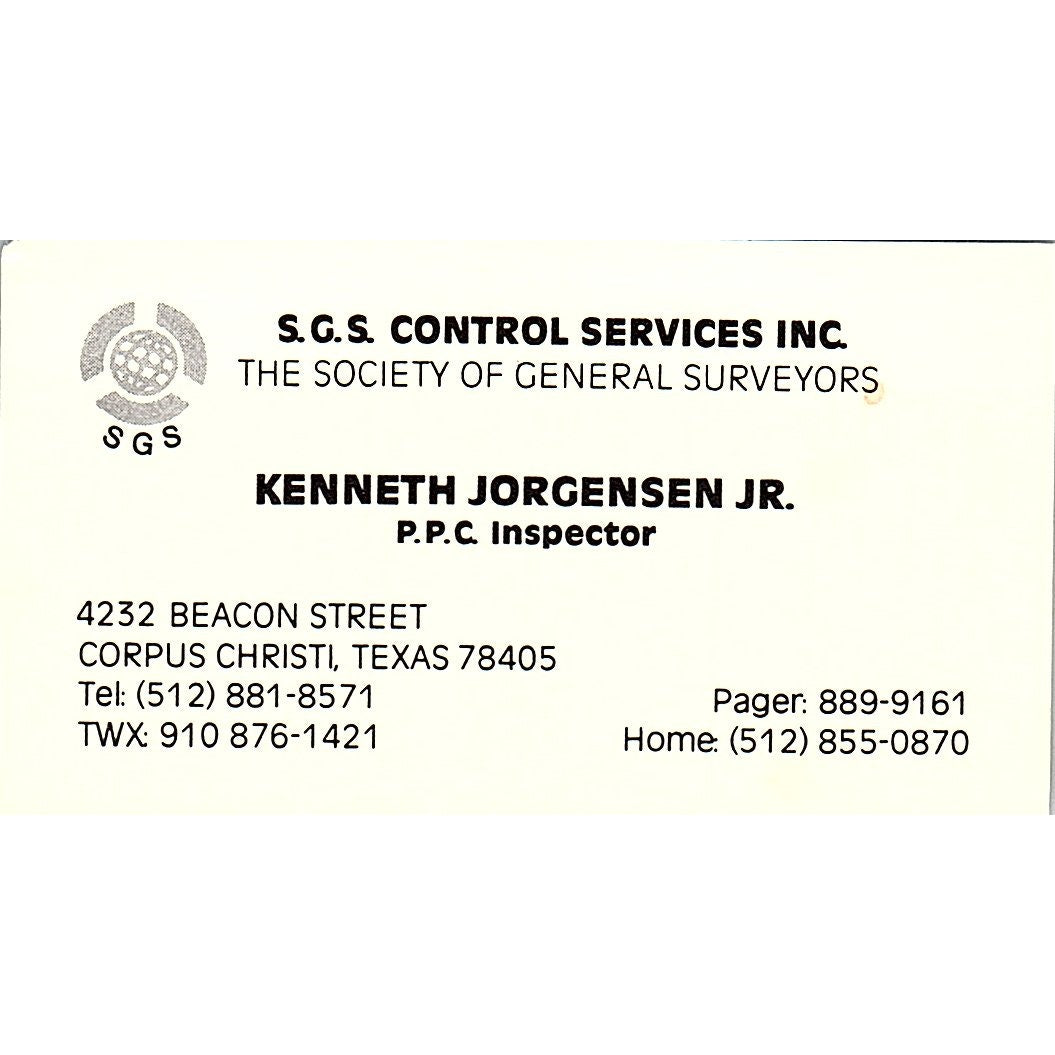 S.G.S. Control Services Inc. Kenneth Jorgensen Jr. Corpus Christi Card SSB4-B13