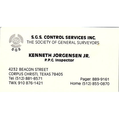 S.G.S. Control Services Inc. Kenneth Jorgensen Jr. Corpus Christi Card SSB4-B13