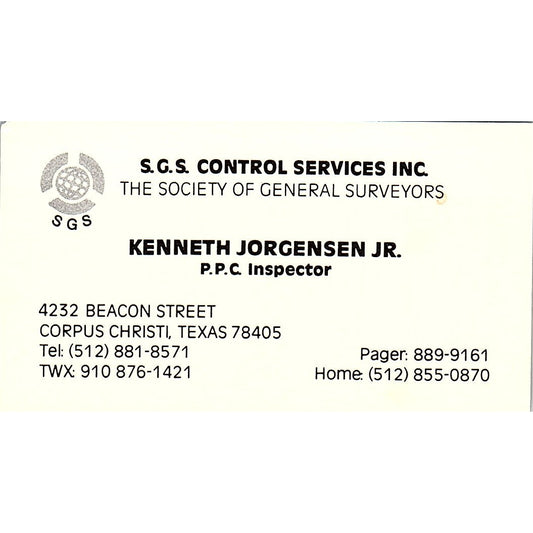 S.G.S. Control Services Inc. Kenneth Jorgensen Jr. Corpus Christi Card SSB4-B13