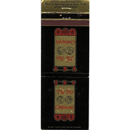 Two Continents Restaurant Hotel Washington DC Vintage Matchbook TB6-MB2-7