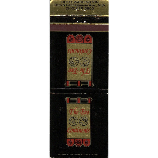 Two Continents Restaurant Hotel Washington DC Vintage Matchbook TB6-MB2-7