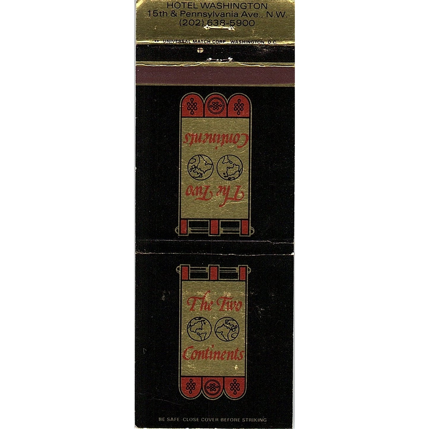 Two Continents Restaurant Hotel Washington DC Vintage Matchbook MM4-10