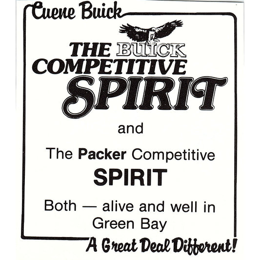 Cuene Buick Competitive Spirit Green Bay Packers 4x5" 1981 Ad AF6-17