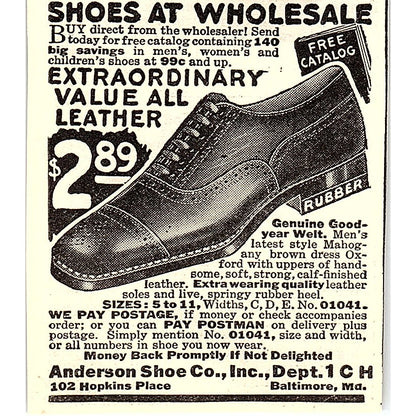 Anderson Shoe Co Inc Baltimore Maryland 1924 Ad AG3-S16
