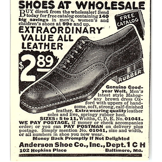 Anderson Shoe Co Inc Baltimore Maryland 1924 Ad AG3-S16