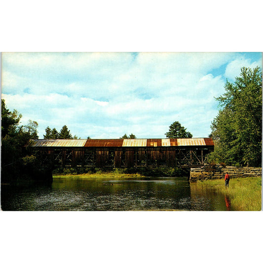 Hemlock Bridge Saco River Bridgton ME Vintage Covered Bridge Postcard PC17
