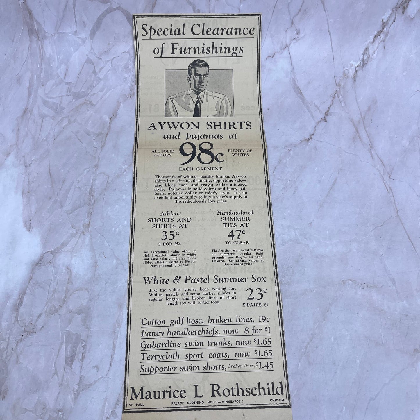 Maurice L. Rothschild Department Store 6x18" 1935 Minneapolis Journal Ad D10