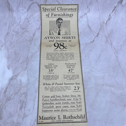 Maurice L. Rothschild Department Store 6x18" 1935 Minneapolis Journal Ad D10