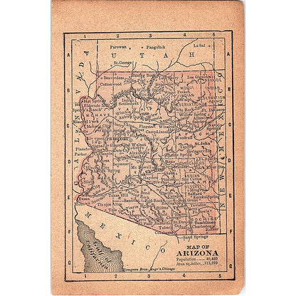 Antique 1889 Map of Arizona 1889 Pocket Map Engraving SAG4-H4