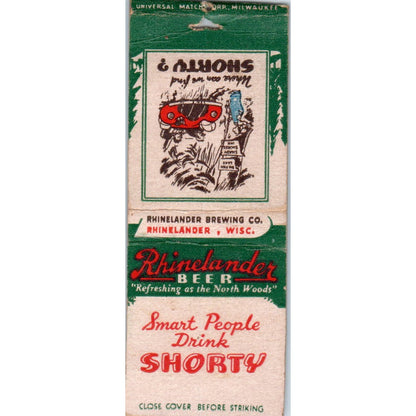 Shorty Beer Rhinelander WI Vintage Matchbook Cover SD4-Y13