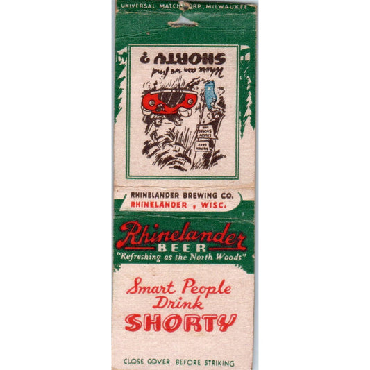 Shorty Beer Rhinelander WI Vintage Matchbook Cover SD4-Y13