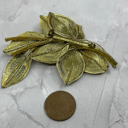 1950s Germany Gold-Tone Spun Floral Filigree Brooch Pin SC1