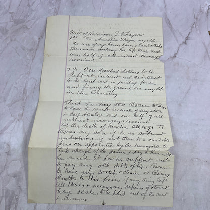 c1900 Handwritten Will of Harrison J. Thayer - Aurelia Thayer Oscar Thayer D22