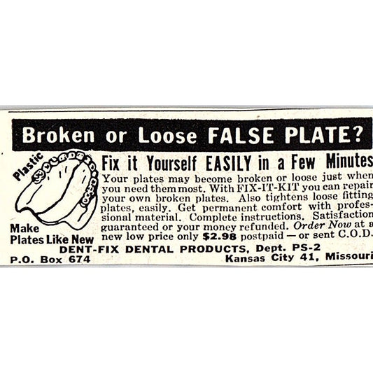 Dent-Fix Dental Products Kansas City MO 1955 Ad AF9-S2