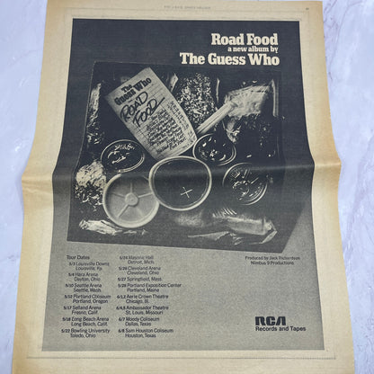 Road Food - A New Album by the Guess Who & Tour Dates 11x14.5" 1974 Ad V14-2