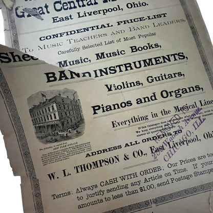 c1890 Will L. Thompson & Co Music Catalog Music Depot East Liverpool OH V33-4