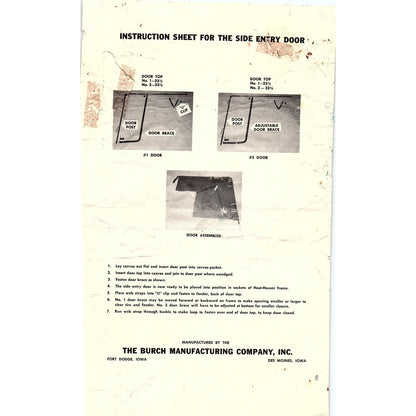 The Burch Manufacturing Co Side Entry Door Instructions Fort Dodge IA AG5-2