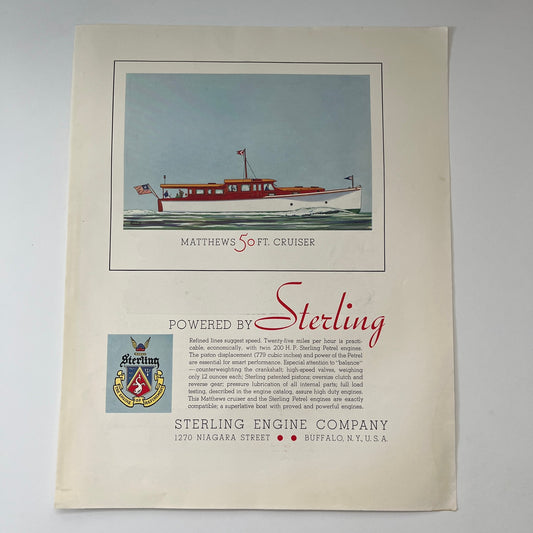 Matthew 50 Ft Cruiser Sterling Engine Company Buffalo NY 1935 Ad V1-5