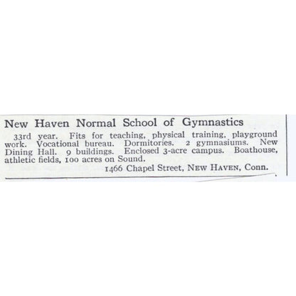 New Haven Normal School of Gymnastics CT c1918 Original Advertisement AE5-SA3