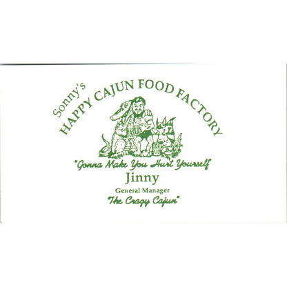 Sonny's Happy Cajun Food Factory Jinny Mgr LaPorte TX Vtg Business Card SD8-B18