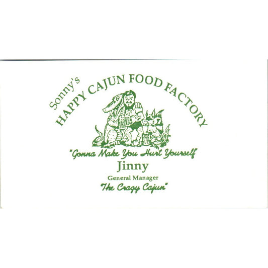 Sonny's Happy Cajun Food Factory Jinny Mgr LaPorte TX Vtg Business Card SD8-B18