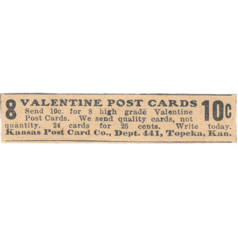 Kansas Post Card Co Valentines Postcards Topeka KS 1910 Magazine Ad AF1-SS9