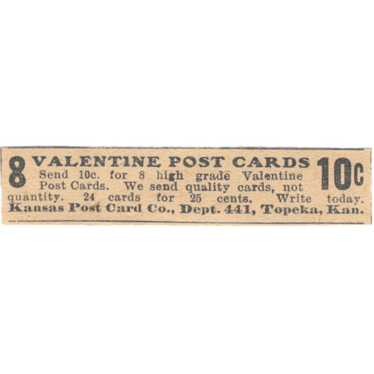 Kansas Post Card Co Valentines Postcards Topeka KS 1910 Magazine Ad AF1-SS9