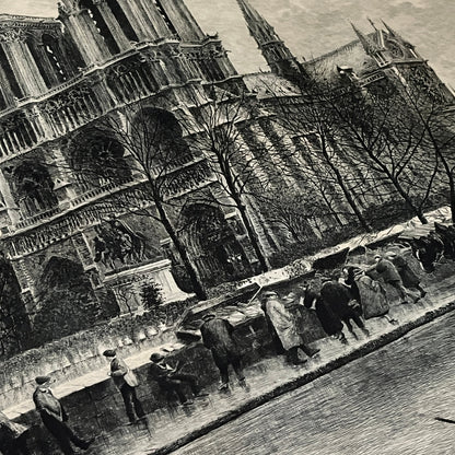 Lucien Marcelin Gautier SIGNED Large Engraving 1921 "Notre Dame de Paris" 19x28"