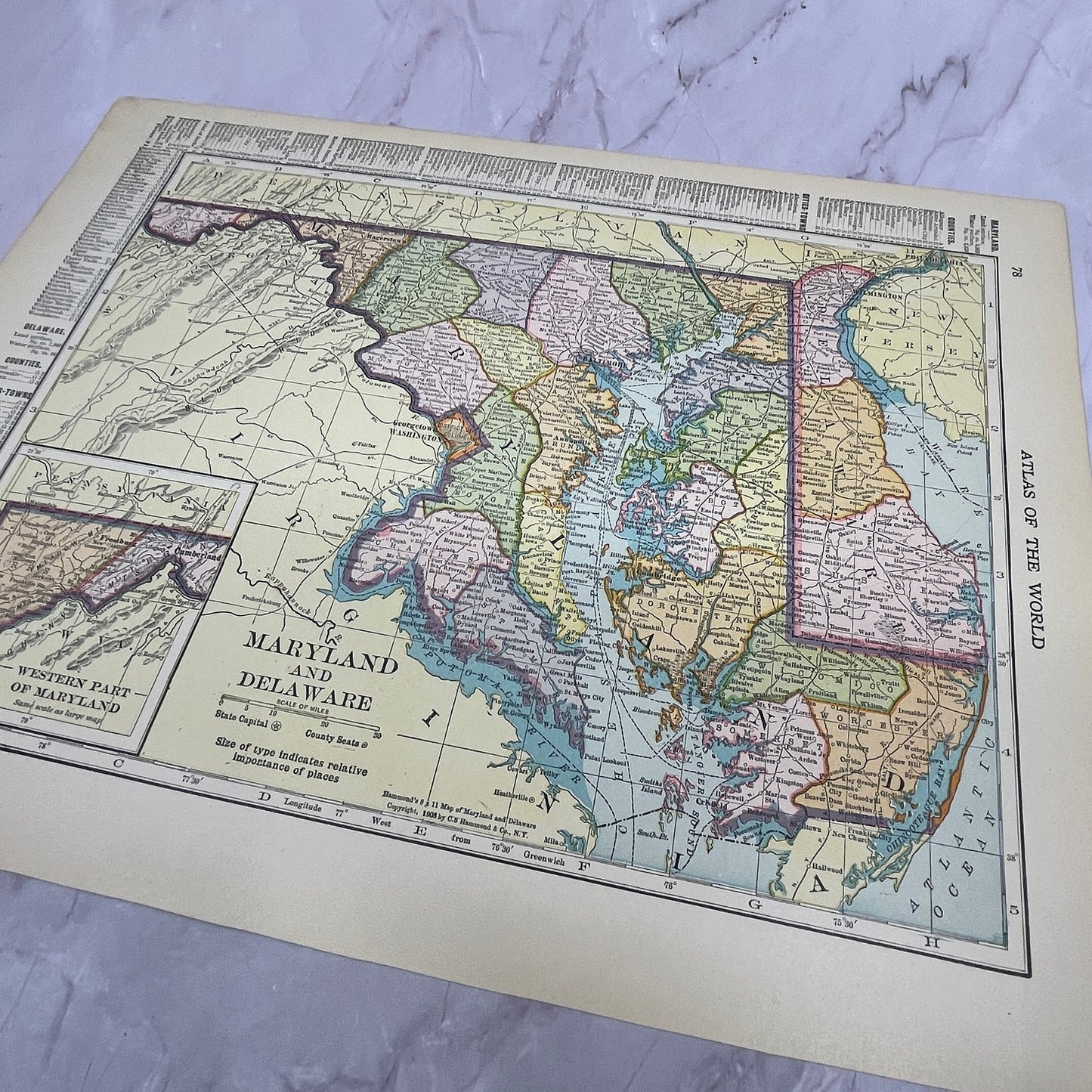 Map of Maryland and Delaware 1910 Print V14-7