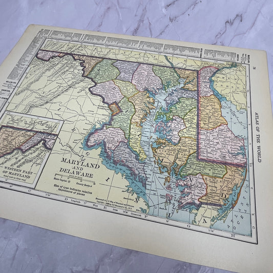 Map of Maryland and Delaware 1910 Print V14-7