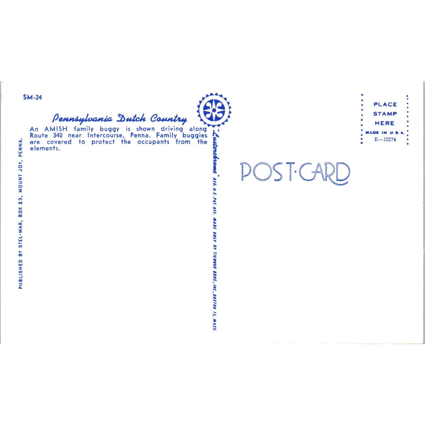 Amish Buggy Near Intercourse Pennsylvania Dutch Country Vintage Postcard PD5