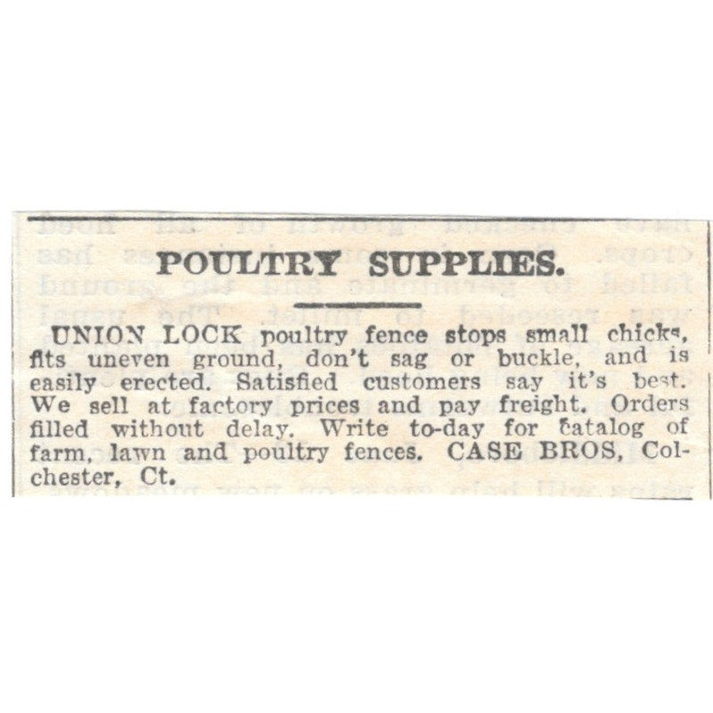 Union Lock Poultry Fence Case Bros Chester CT 1905 Magazine Ad AF1-NES1