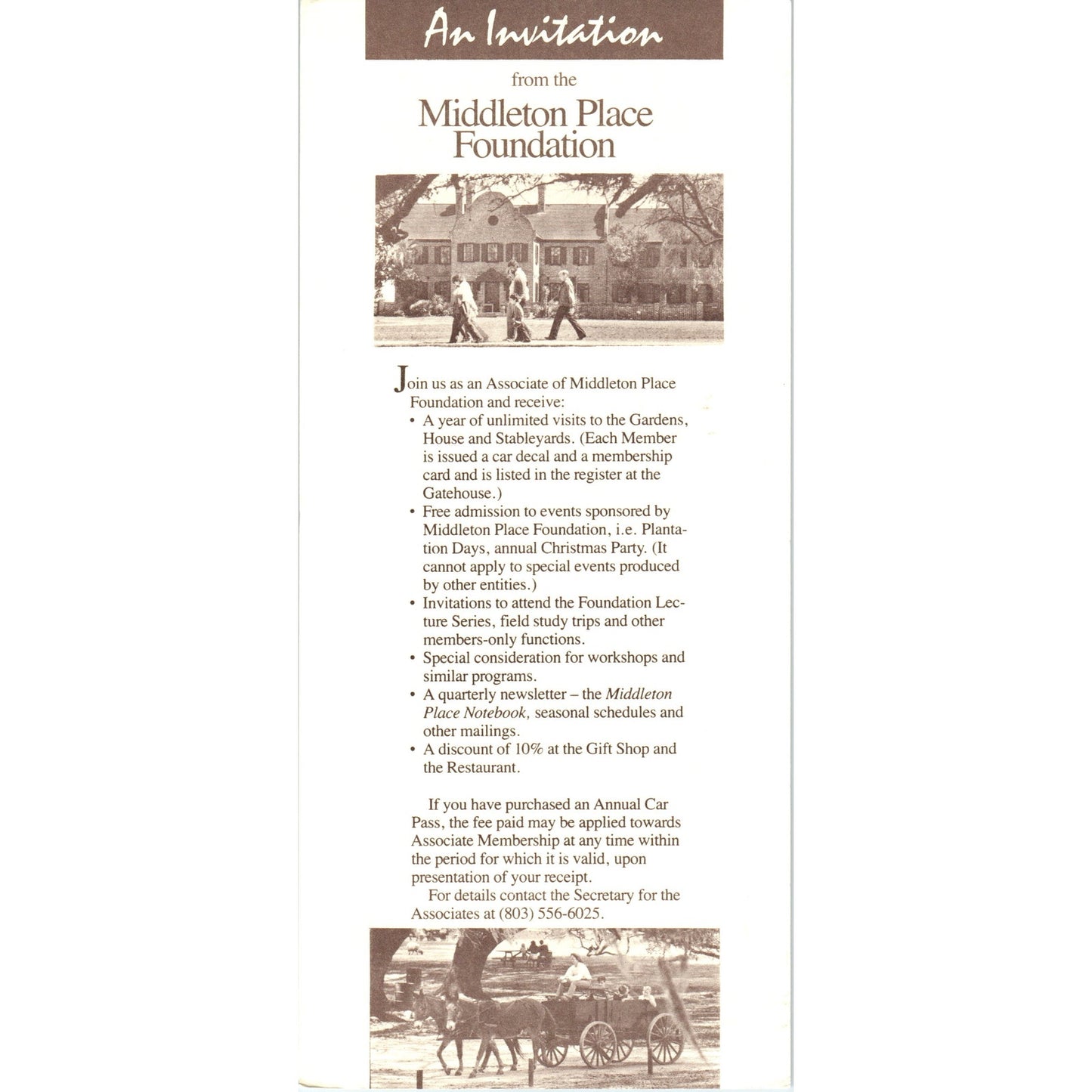 Vintage Invitation from Middleton Place Foundation Charleston SC Leaflet TF4-B3