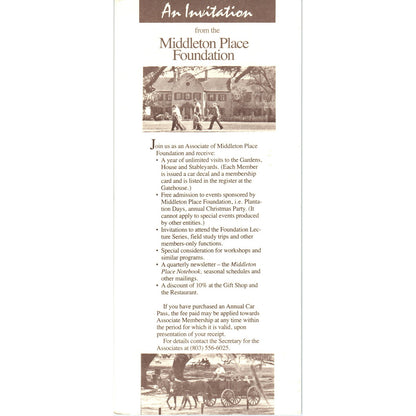 Vintage Invitation from Middleton Place Foundation Charleston SC Leaflet TF4-B3
