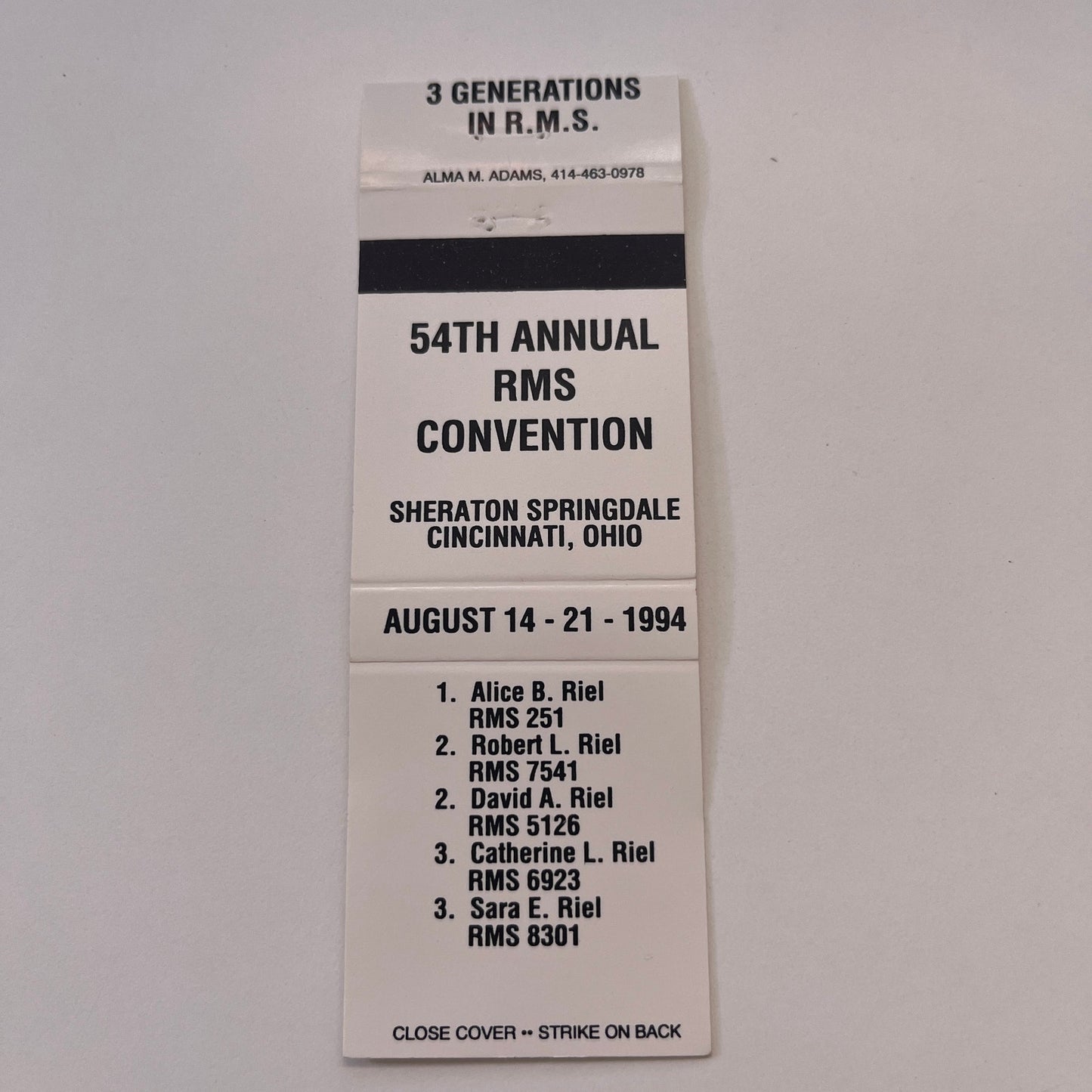 1994 RMS 54th Cincinnati Ohio Vintage Matchbook MM4-10