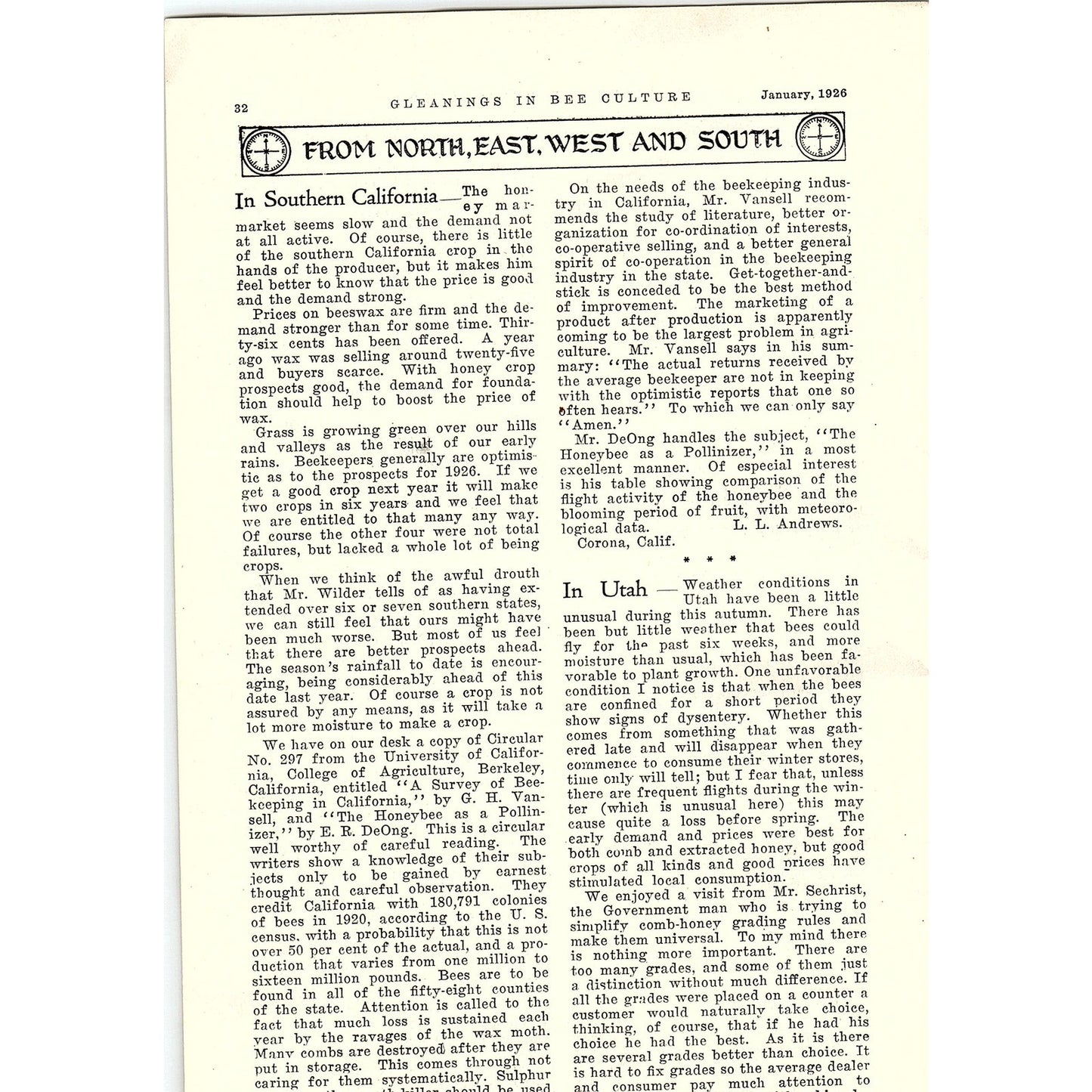 From Foreign Lands by W.J. Nolan 5 Page Beekeeping Article 1926 AG3-9